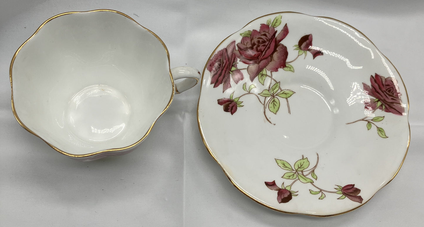 Antique "English Rose" Teacup and Saucer, Bone China.