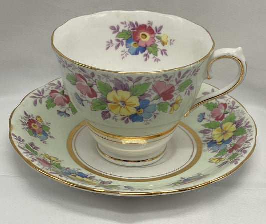 Antique "Floral" Teacup and Saucer, Bone China.