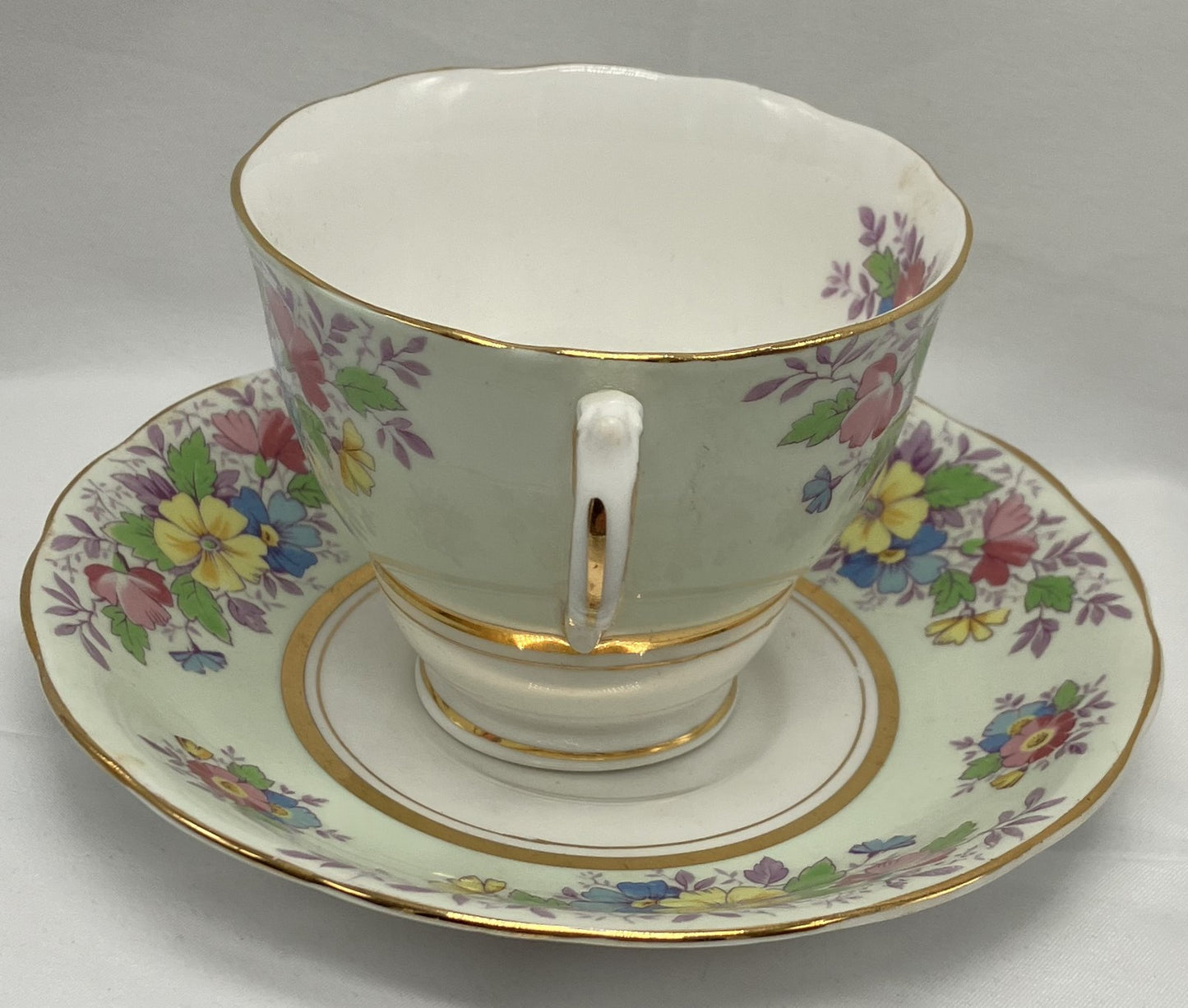 Antique "Floral" Teacup and Saucer, Bone China.