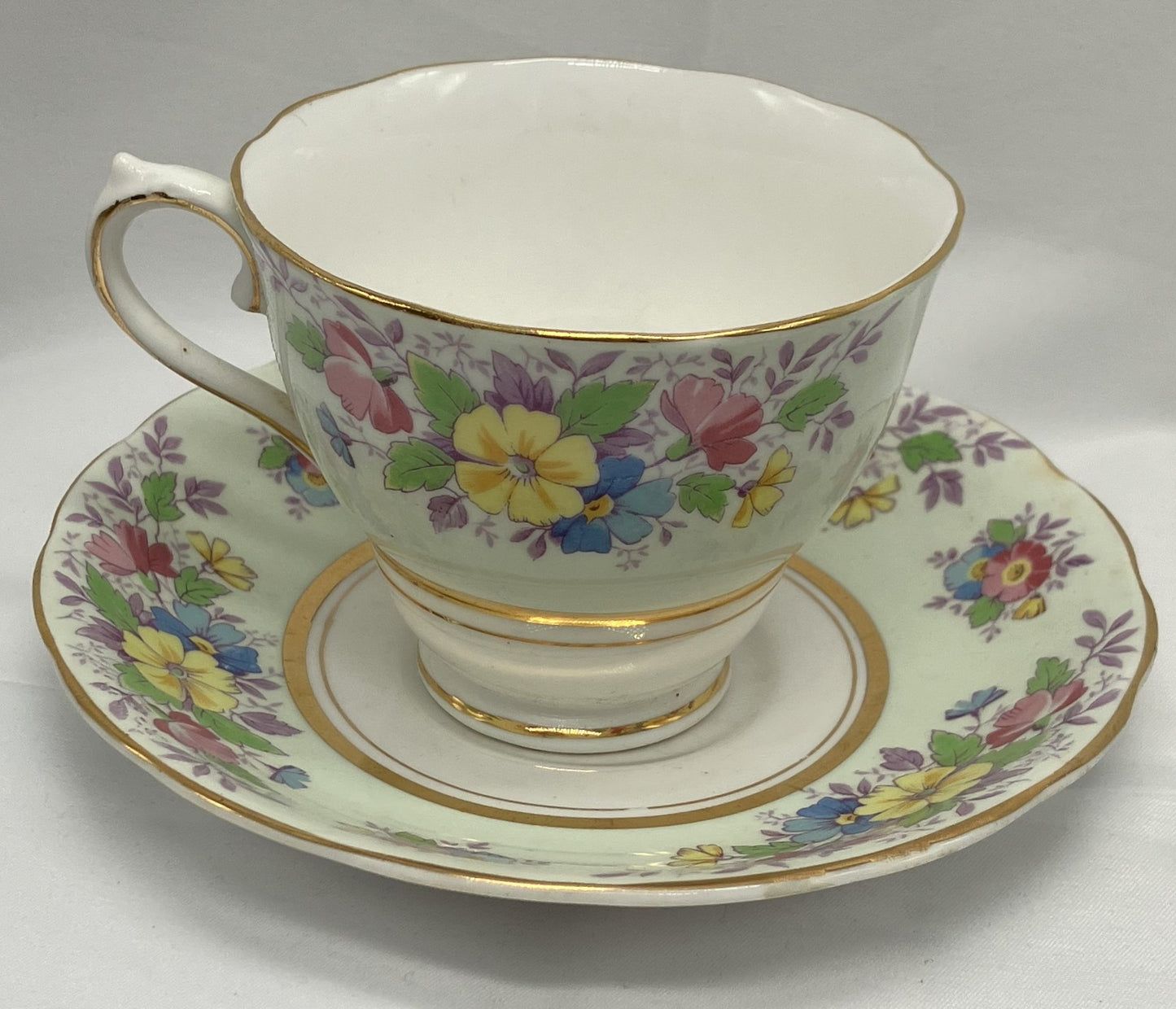 Antique "Floral" Teacup and Saucer, Bone China.