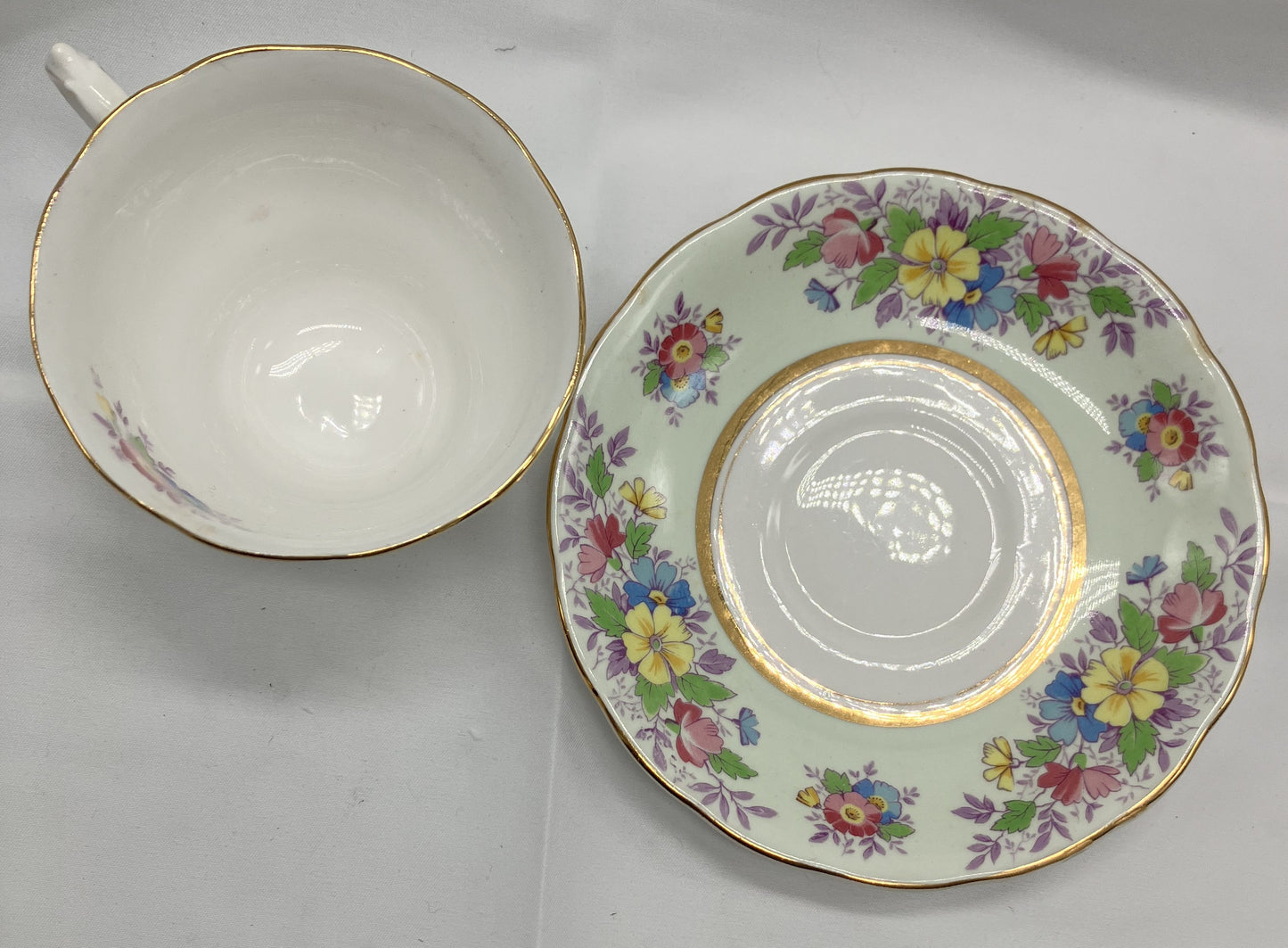 Antique "Floral" Teacup and Saucer, Bone China.