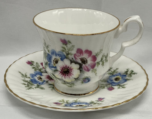 Antique "Poppy" Demi Tasse / Teacup and Saucer, Bone China.