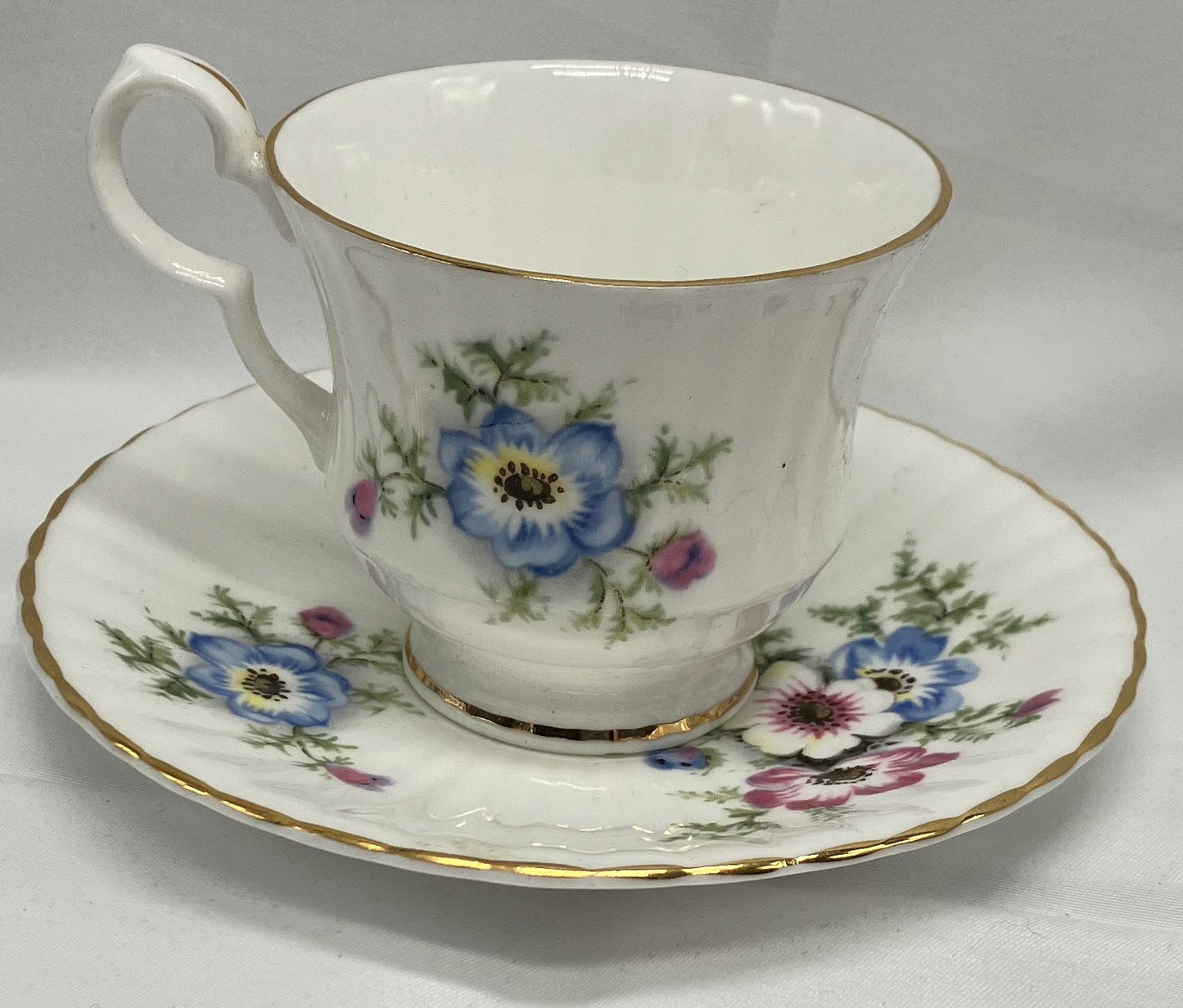 Antique "Poppy" Demi Tasse / Teacup and Saucer, Bone China.