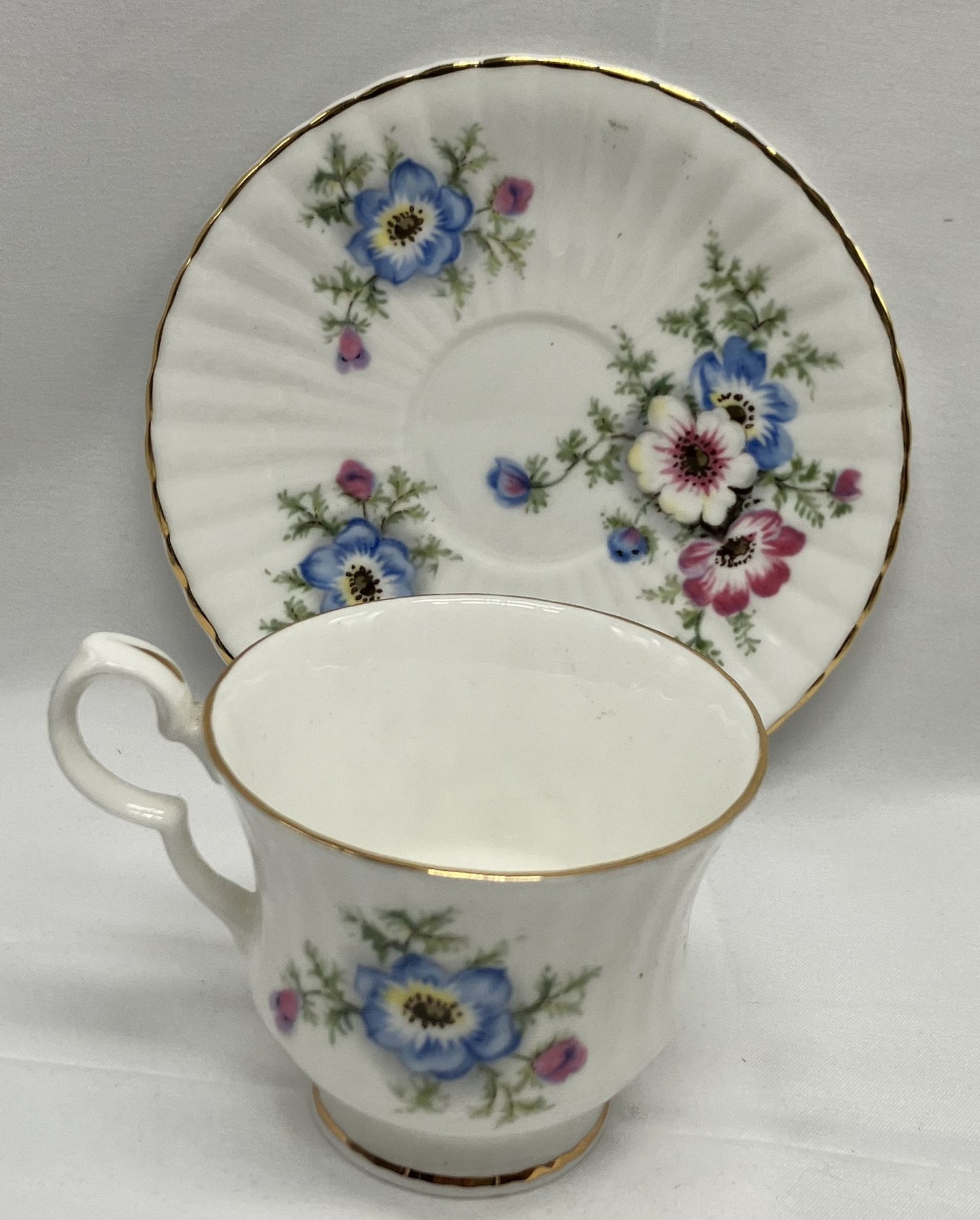 Antique "Poppy" Demi Tasse / Teacup and Saucer, Bone China.