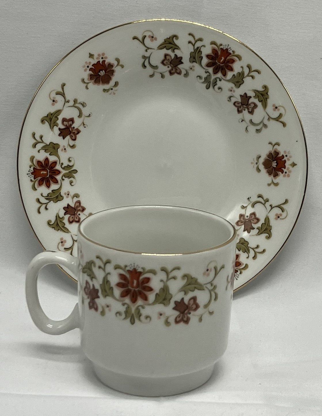 Antique "Snap Dragon" Demi Tasse / Teacup and Saucer, Fine Porcelain.