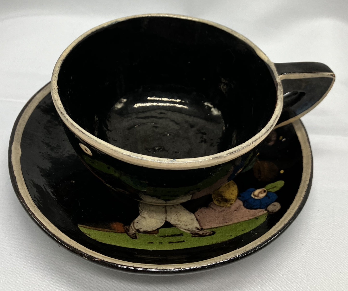 1940's Mexican Black Tlaquepaque teacup and saucer, vintage