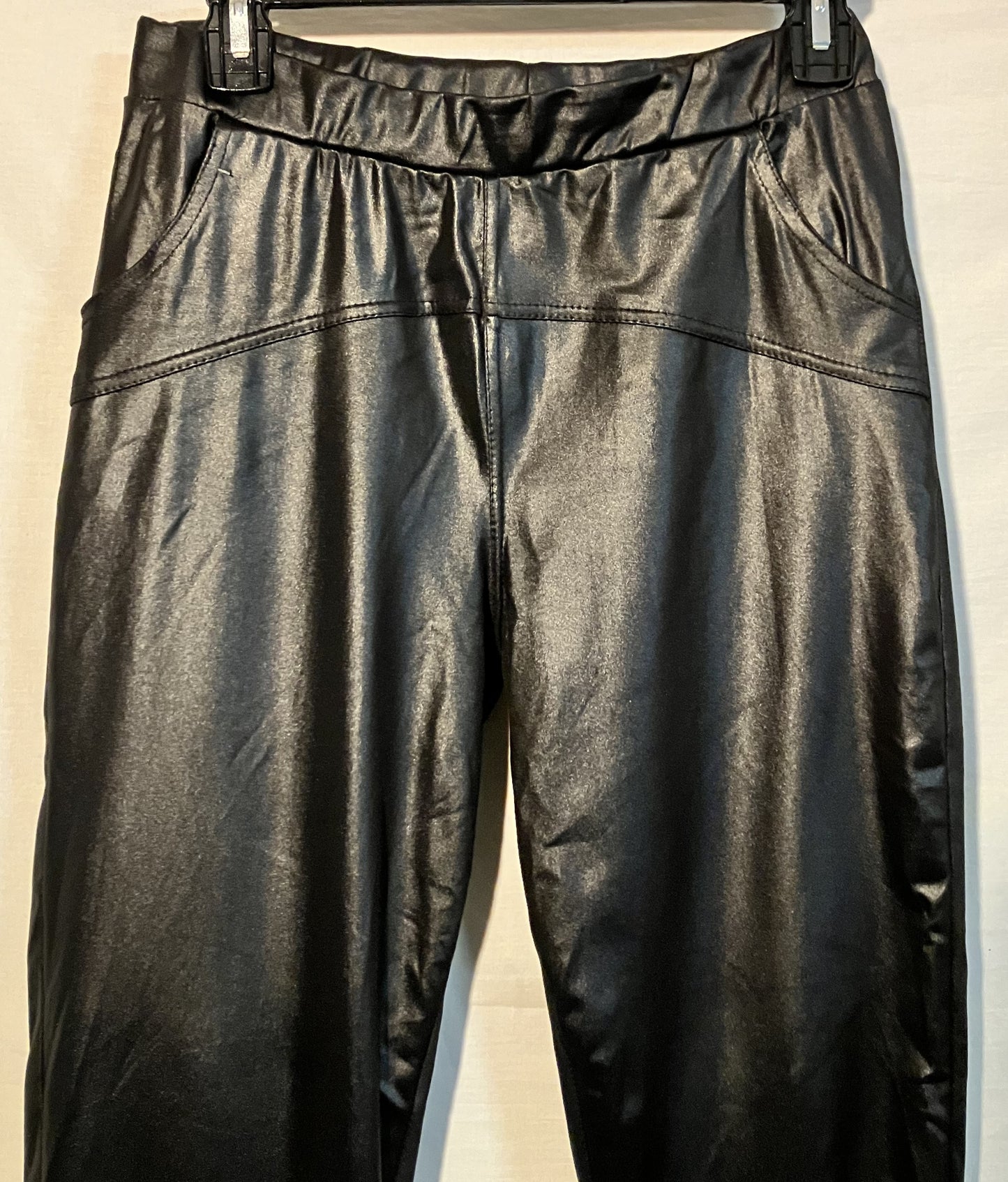 Leather Look Stretch Pants, Black, XL/XXL