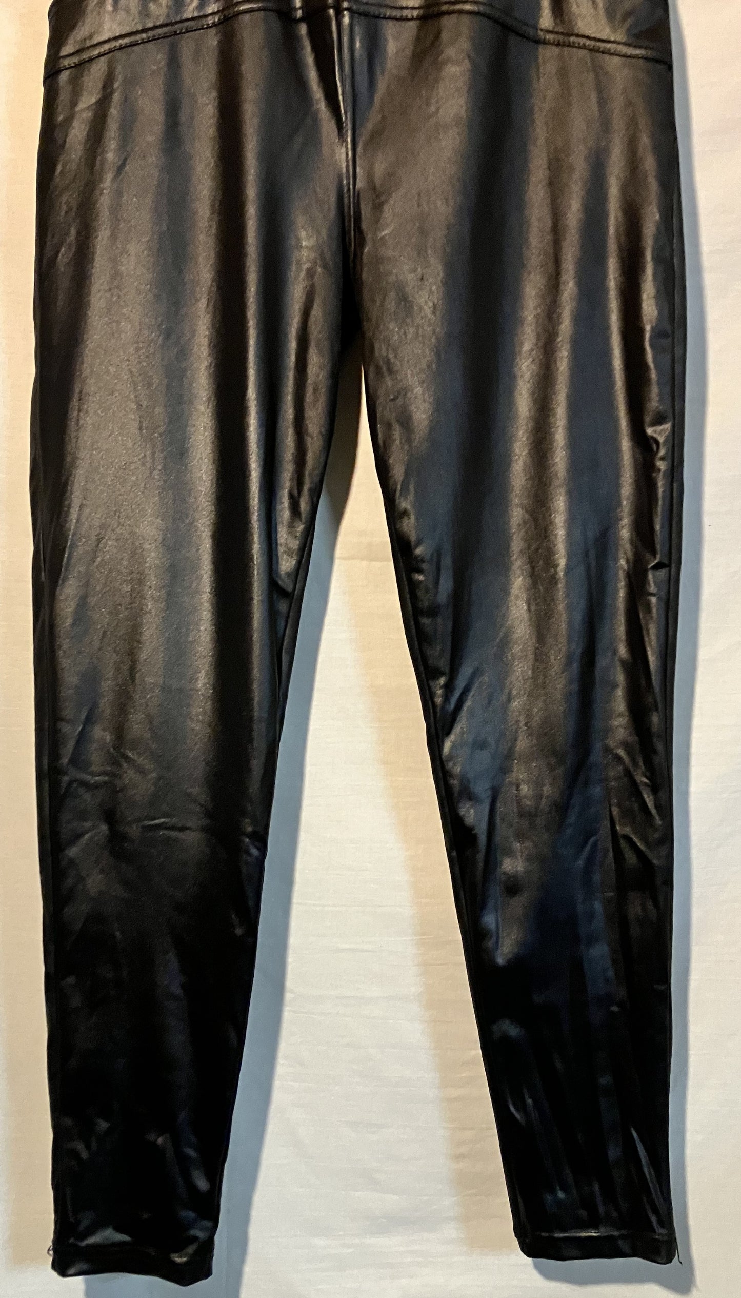 Leather Look Stretch Pants, Black, XL/XXL