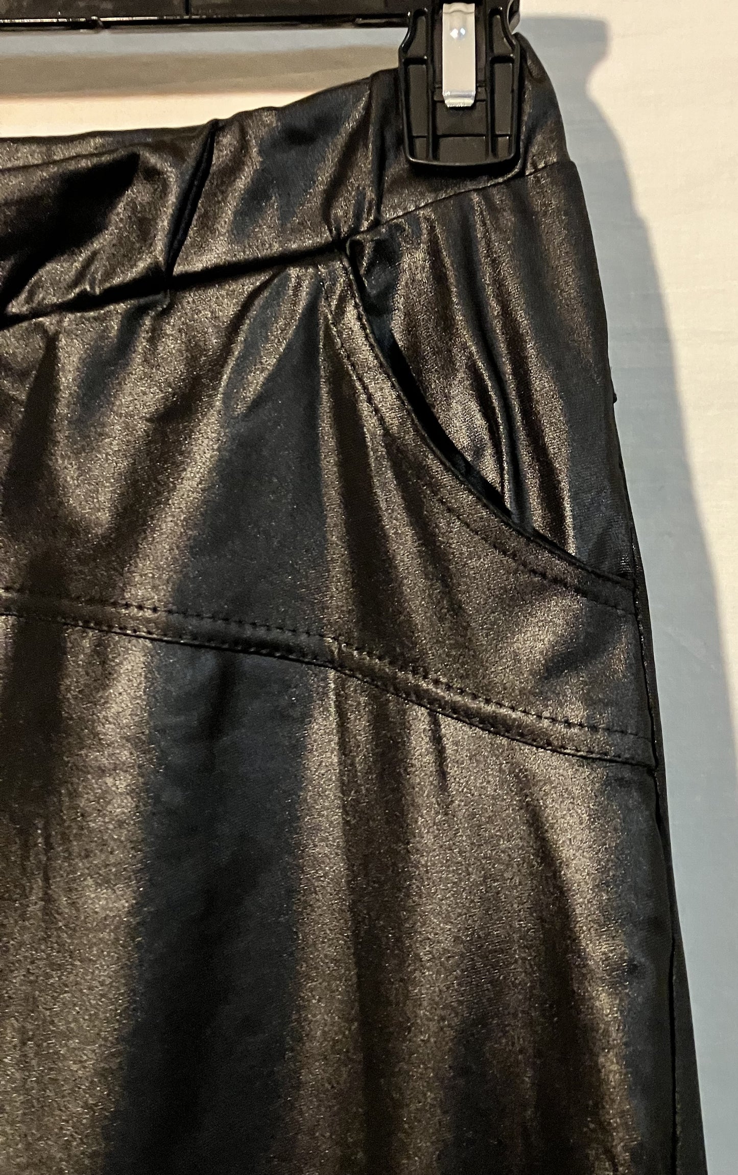 Leather Look Stretch Pants, Black, XL/XXL