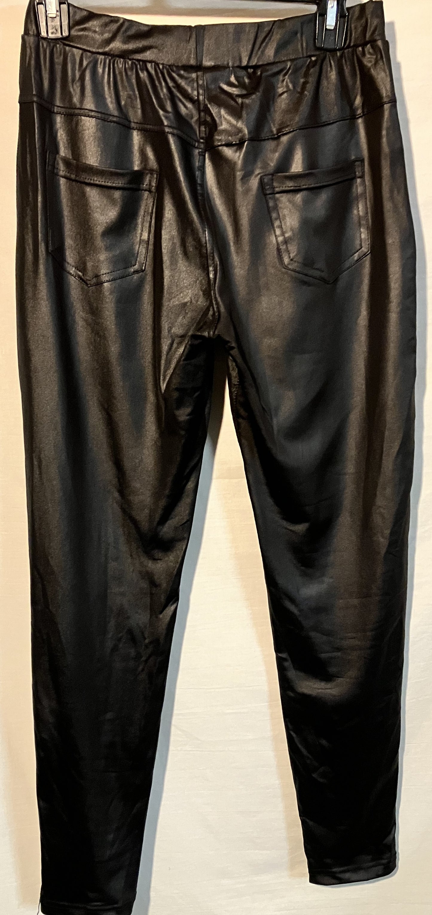 Leather Look Stretch Pants, Black, XL/XXL