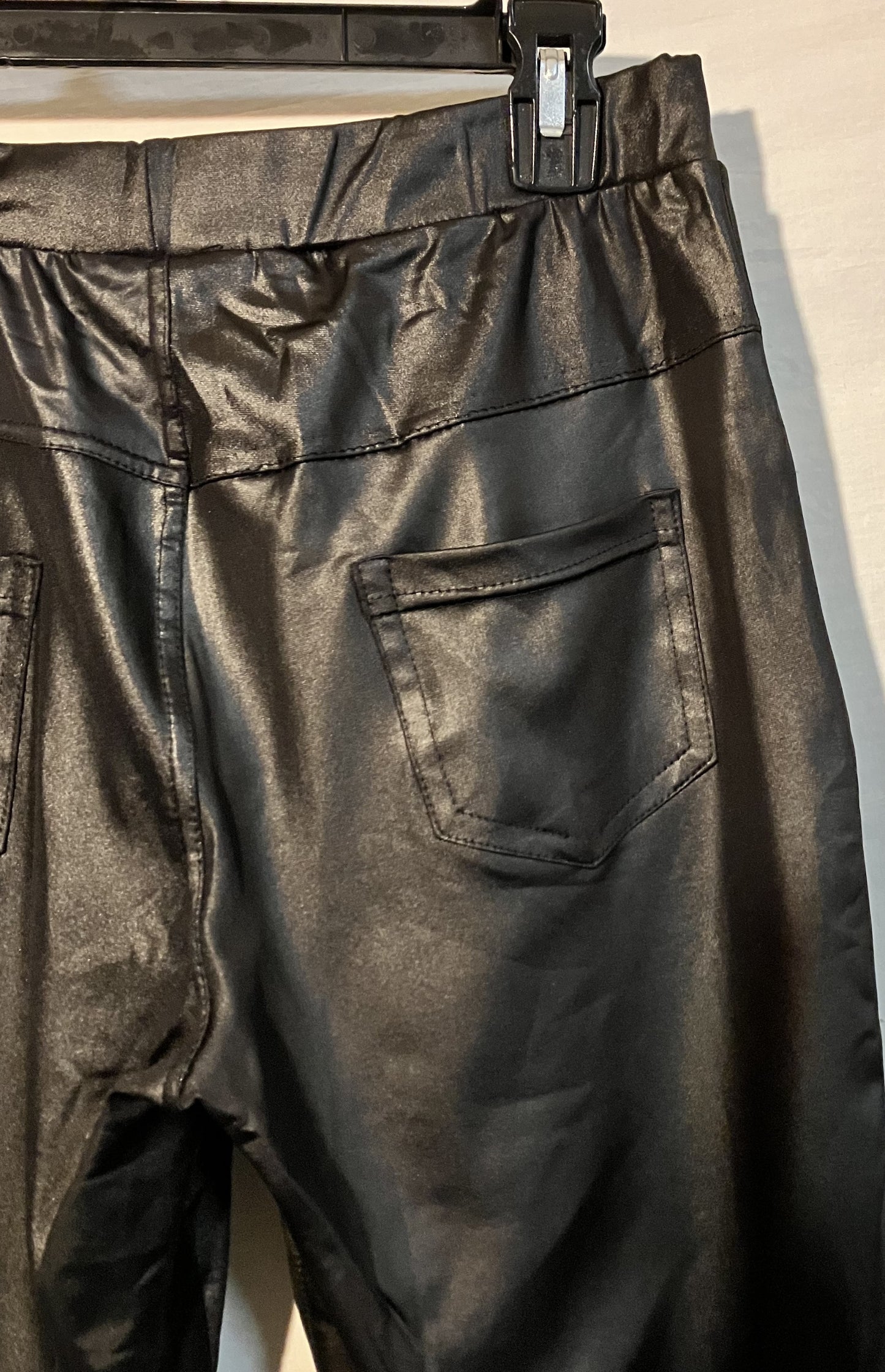 Leather Look Stretch Pants, Black, XL/XXL