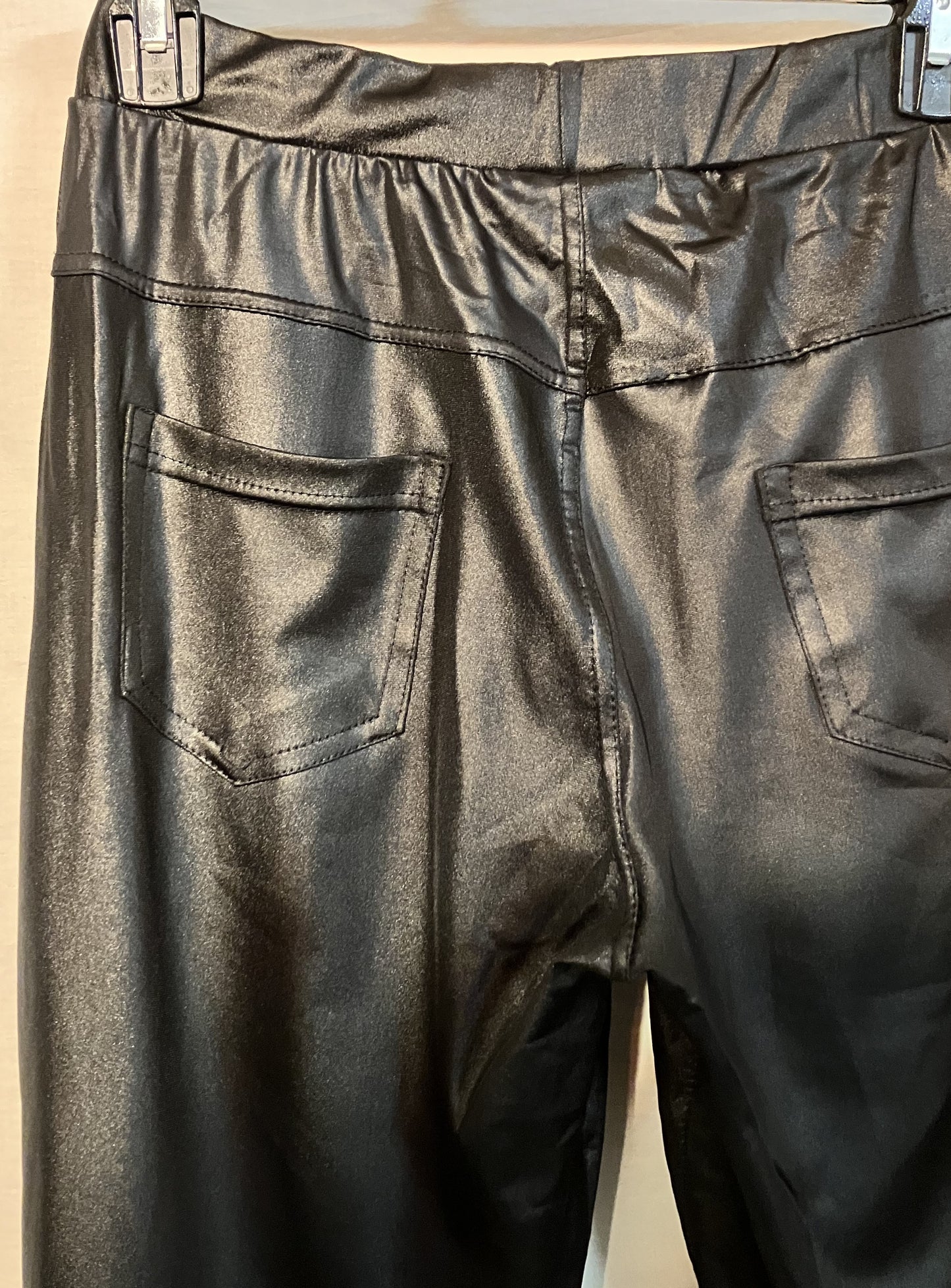 Leather Look Stretch Pants, Black, XL/XXL