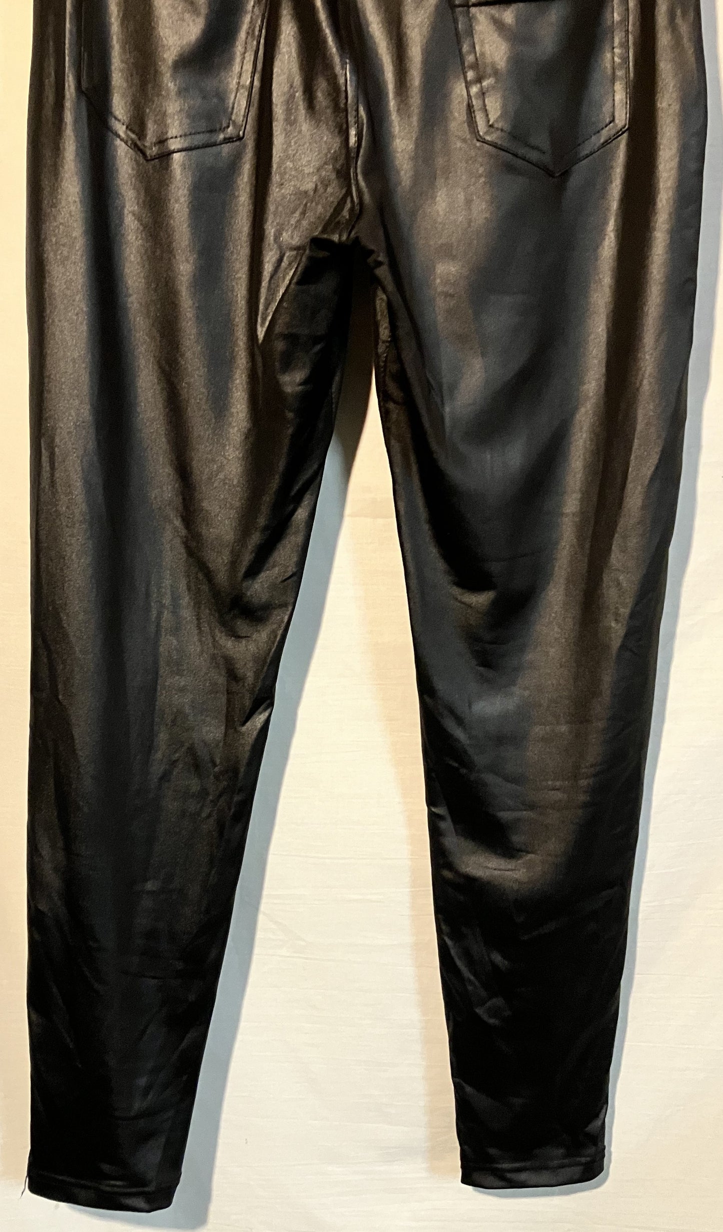 Leather Look Stretch Pants, Black, XL/XXL