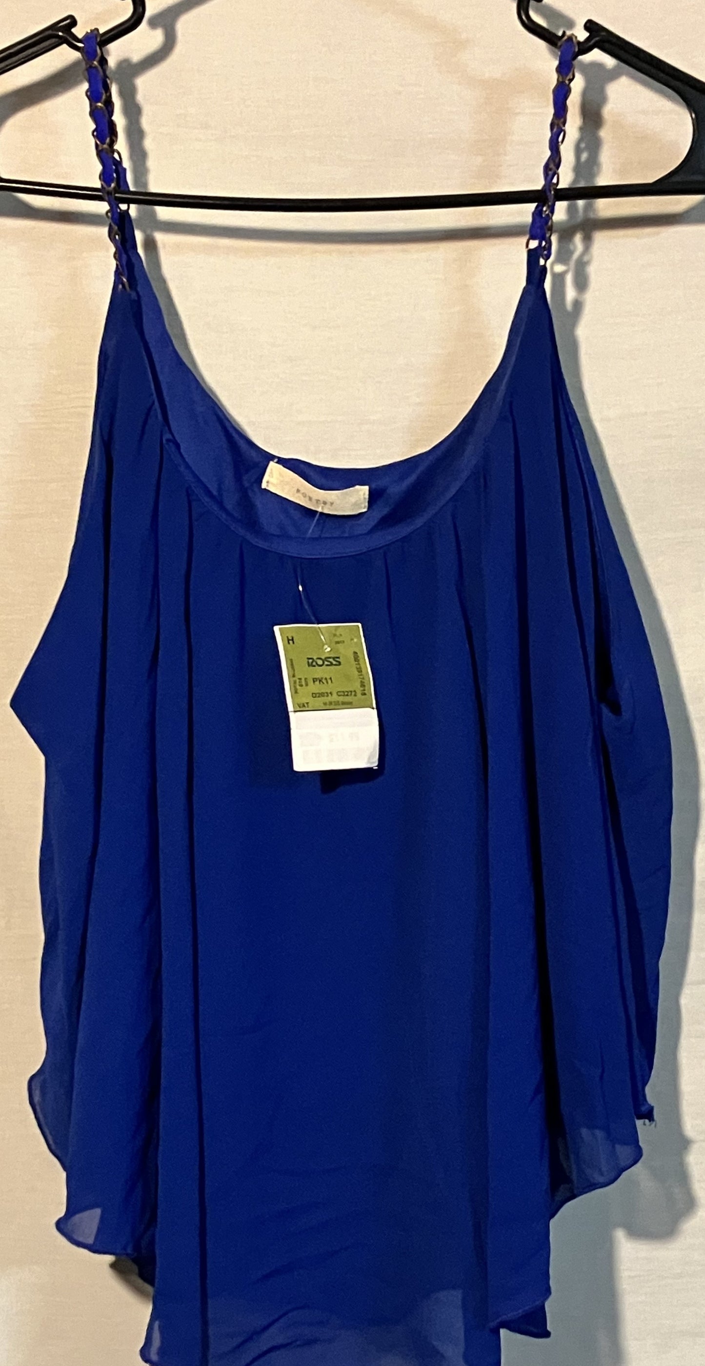 Blue Flutter Cami with chain strap detail by Poetry, new with tag. Size 14 Jr.