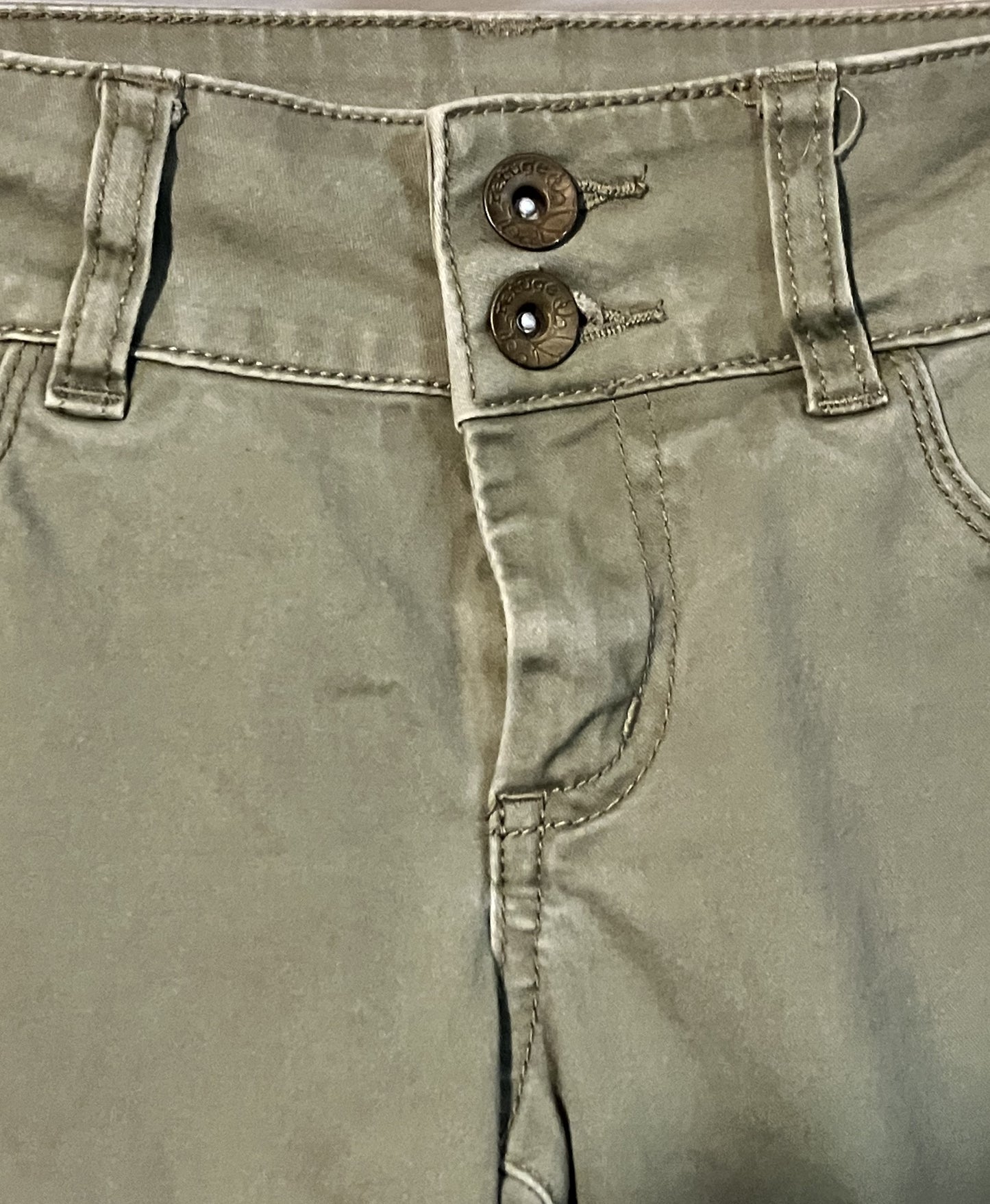 Refuge Olive Green Double Button Jeans, Sz 2