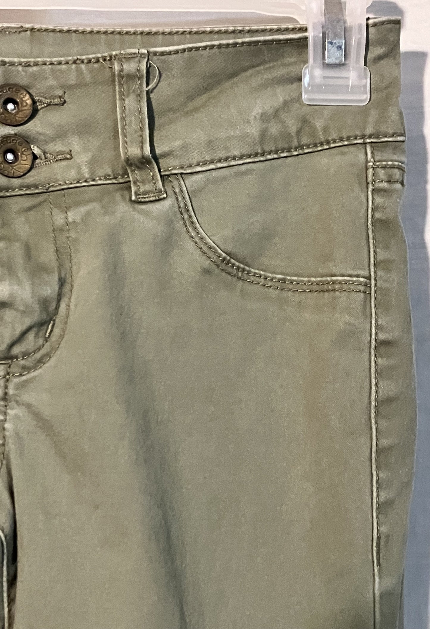 Refuge Olive Green Double Button Jeans, Sz 2