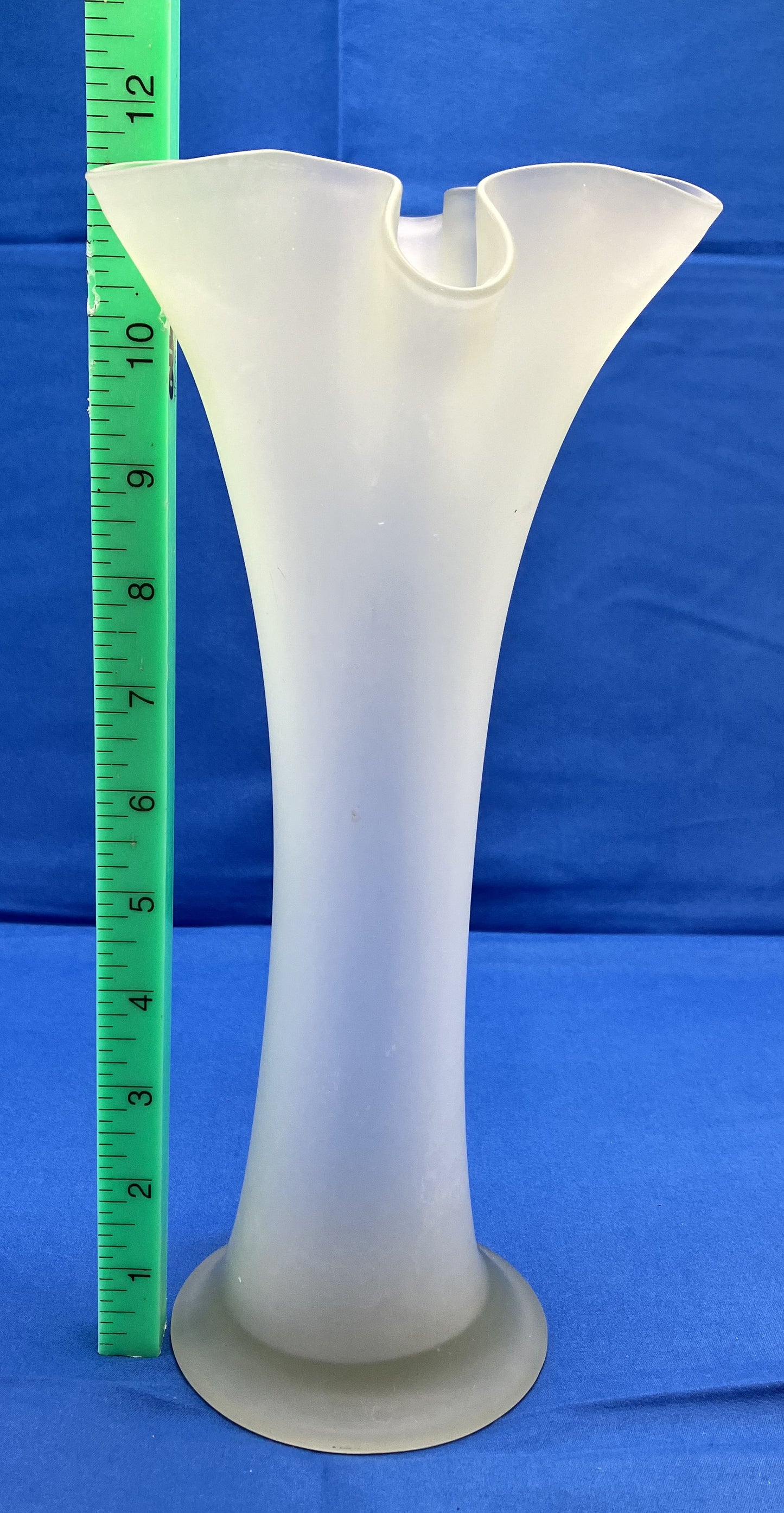 Fluted Light Green Frosted Glass Vase-Hand Blown