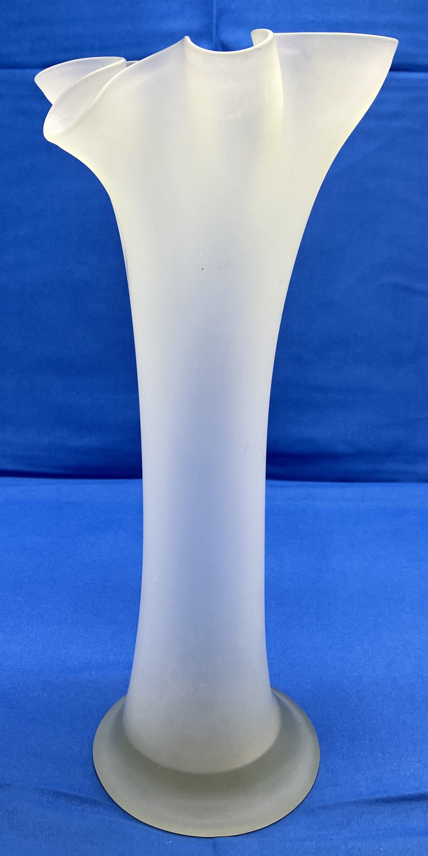 Fluted Light Green Frosted Glass Vase-Hand Blown