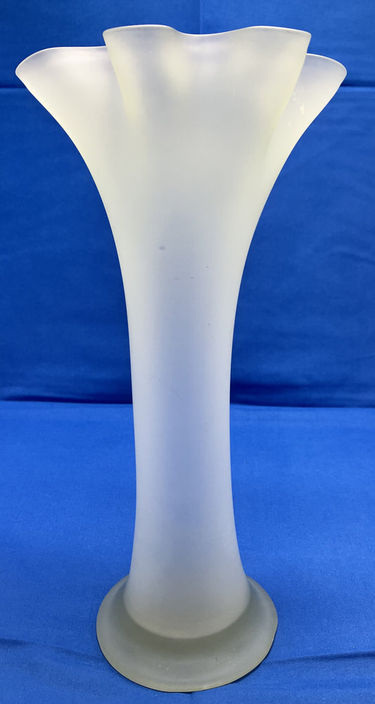 Fluted Light Green Frosted Glass Vase-Hand Blown