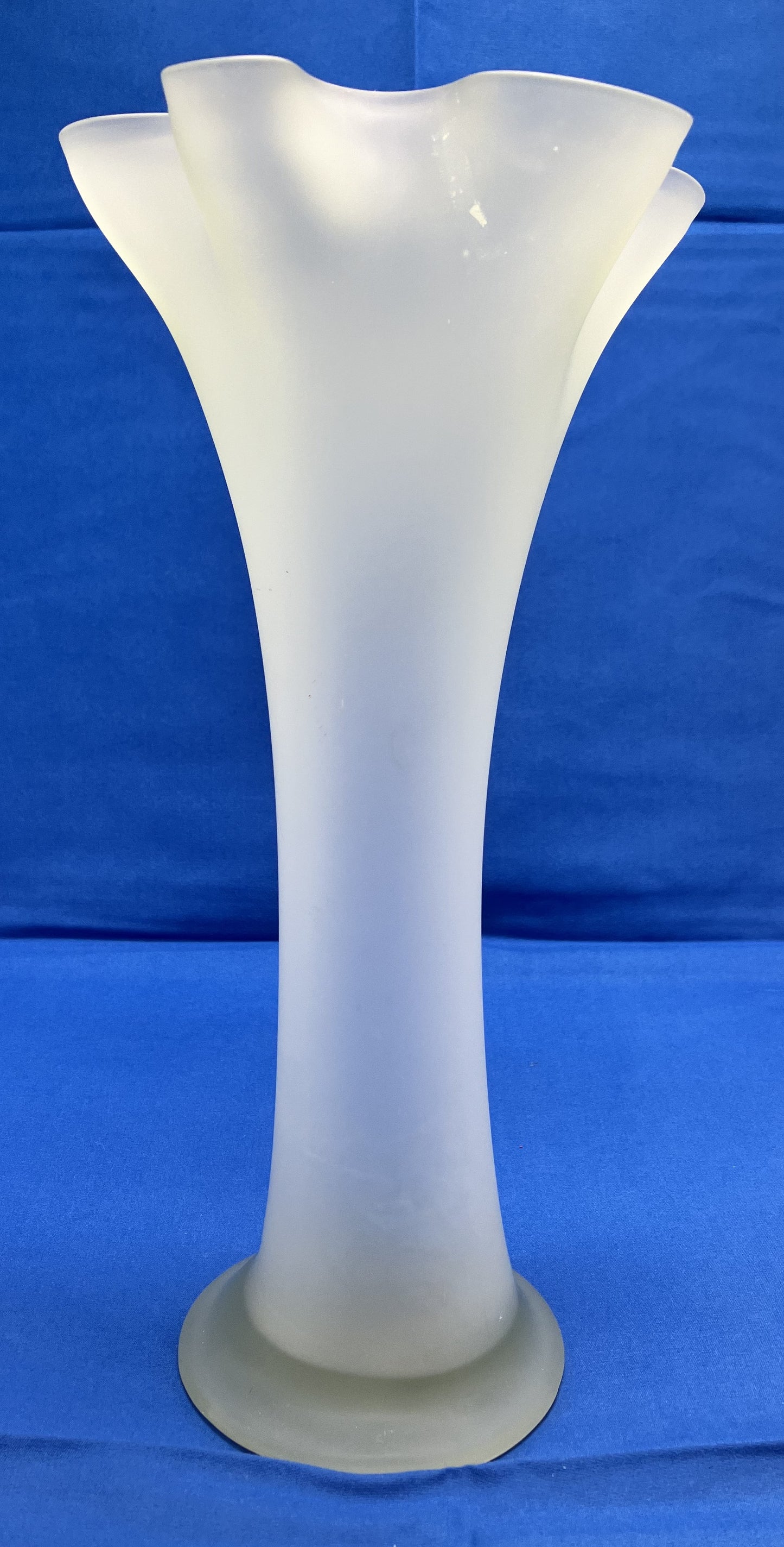 Fluted Light Green Frosted Glass Vase-Hand Blown