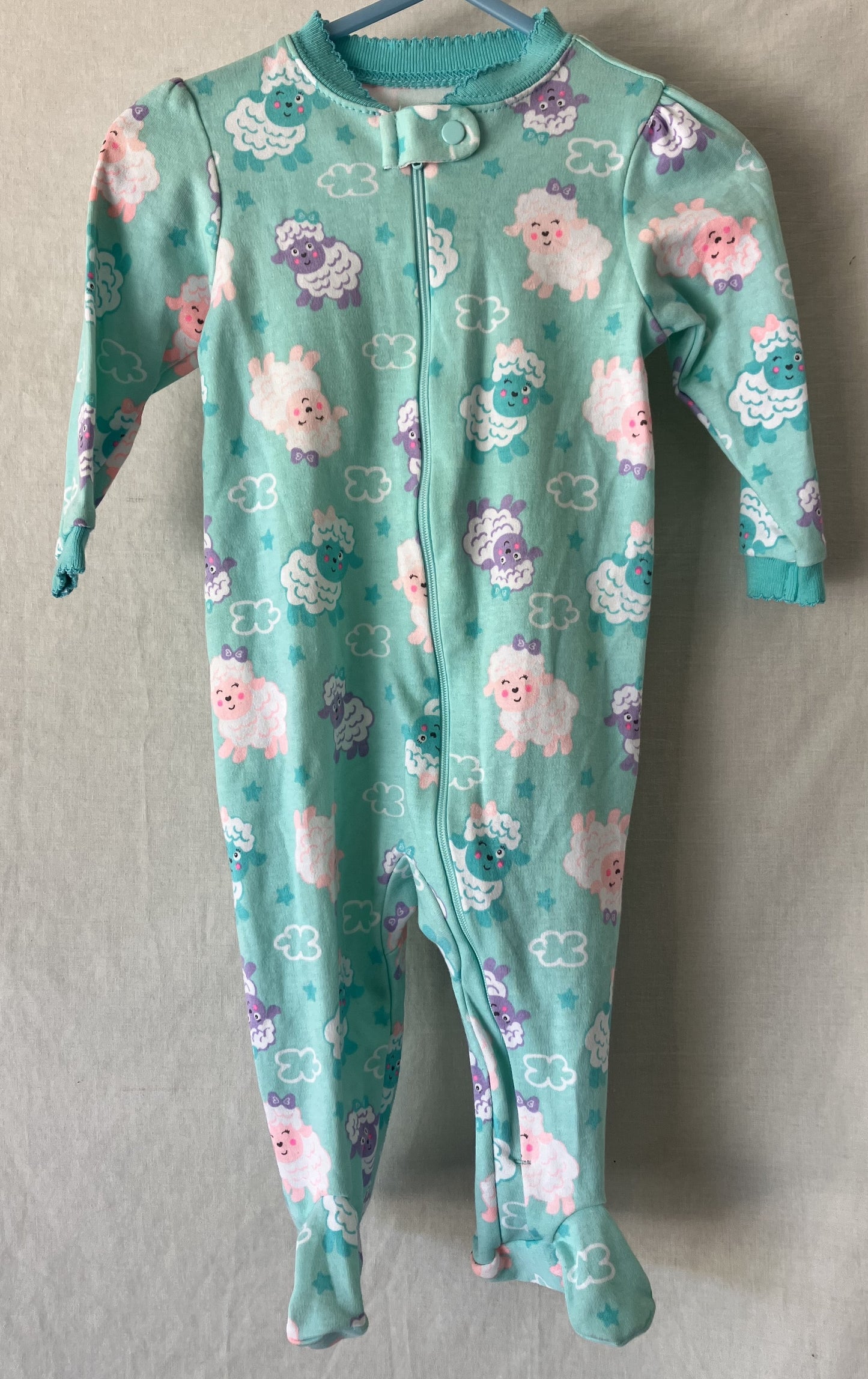 Garanimals One Piece Sleeper/Pajama Green with Baby Sheep, 3-6 mos