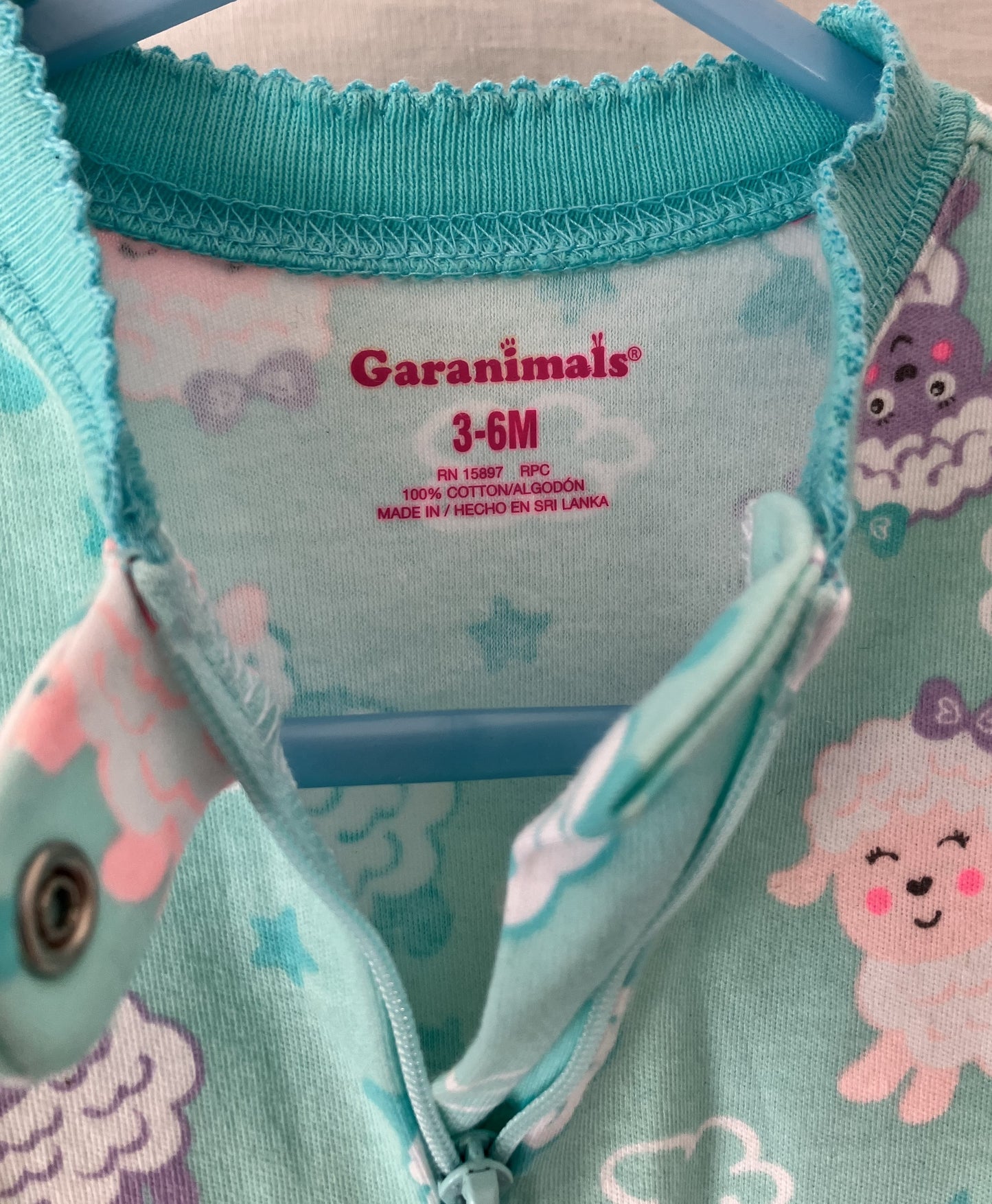 Garanimals One Piece Sleeper/Pajama Green with Baby Sheep, 3-6 mos