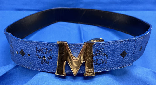 MCM Leather Belt Reversible Blue/Black Preowned 31 to 35 inch