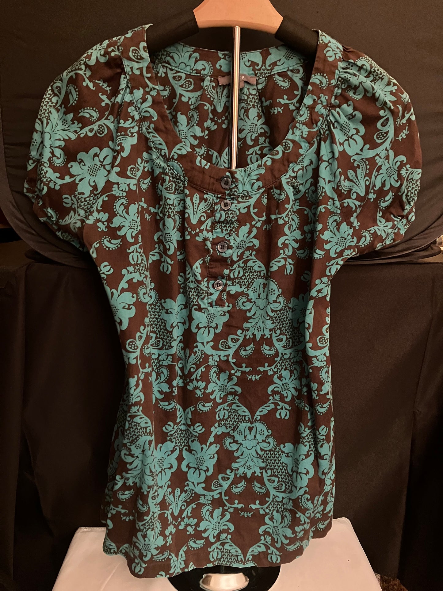 Floral Blouse by APT.9 Brown with Green Pattern Medium Preowned